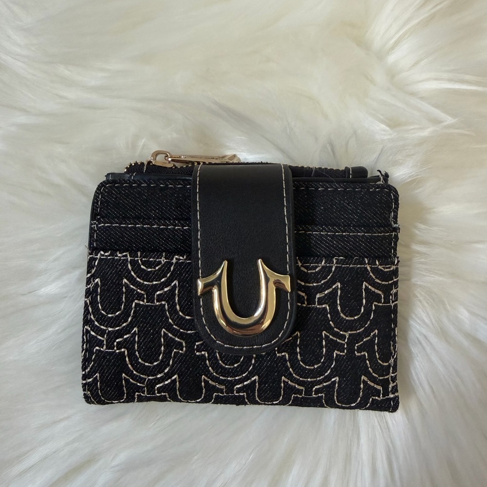 True Religion Black and Gold Patterned Wallet